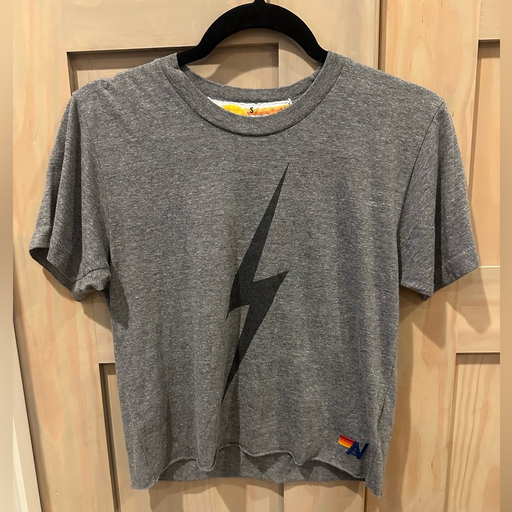 Aviator Nation Gray Boyfriend Tee with Lightning bolt